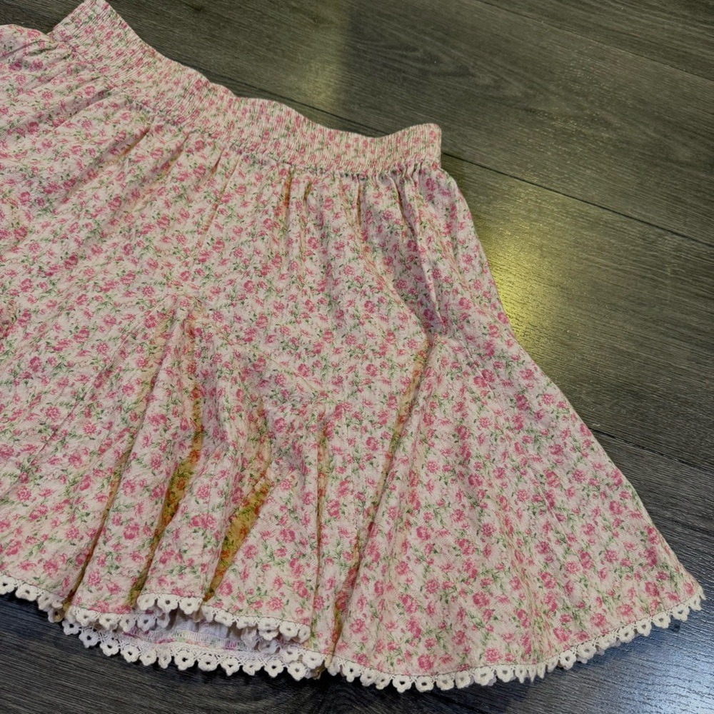 Show Me Your Mumu Charm Mini Skirt Pink Cotton Floral Lace Trim Womens M - Picture 6 of 15